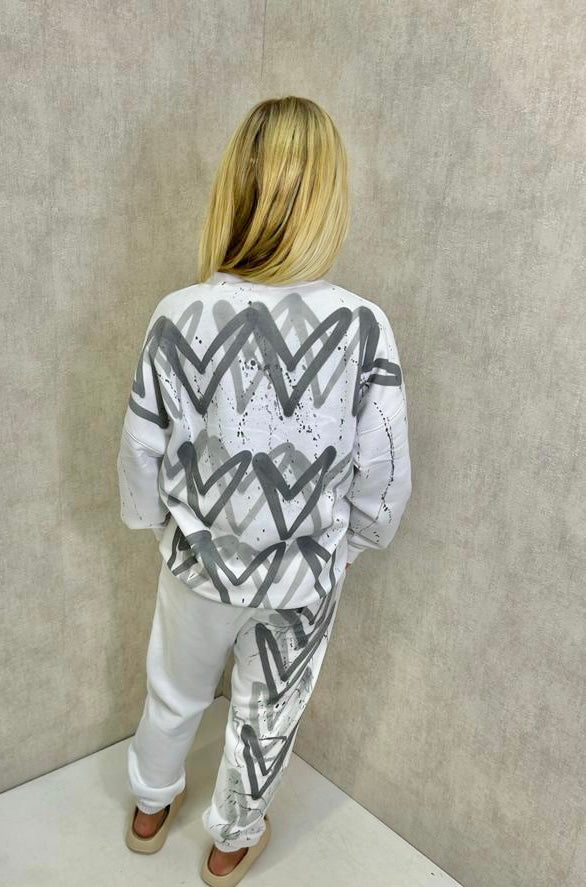 Grey Heart Sprayed Sweatshirt Tracksuit
