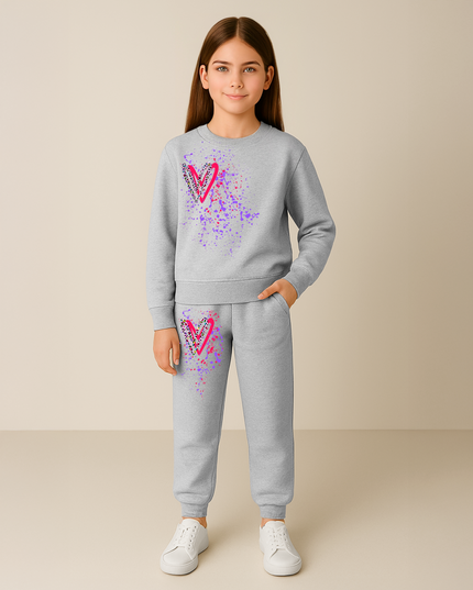 Multi Colour Leopard Hearts Printed Sweatshirt Tracksuit Kids