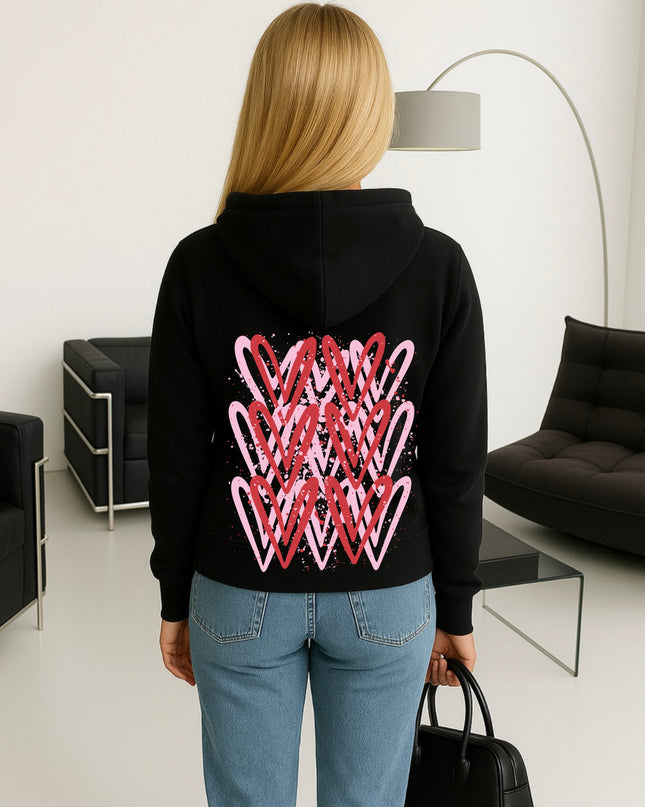 Pink/Red Heart Printed Hoodie