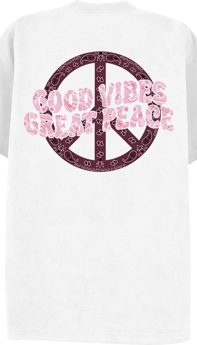 Good Vibes Great Peace T Shirt – adult printed t-shirt by Miss Runway