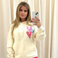 Miss Runway Multicolour Heart Graffiti Hoodie Cream