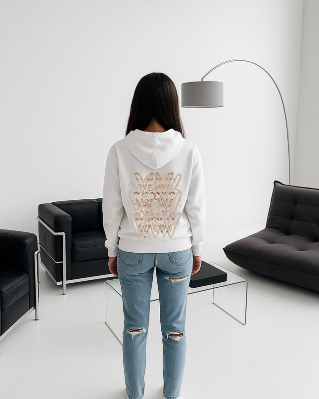 Beige Zig Zag Heart Printed Hoodie