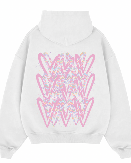 Pastel Zig Zag Heart Printed  Hoodie Kids