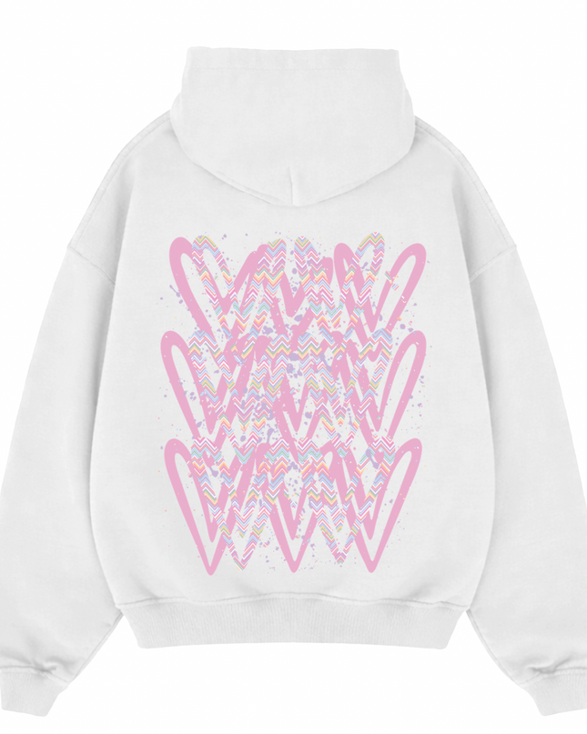Pastel Zig Zag Heart Printed  Hoodie Kids