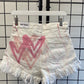 Pink Hearts White Denim Sprayed Shorts