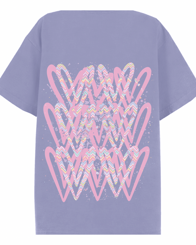 Pastel Zig Zag Heart Printed T-shirt Adult