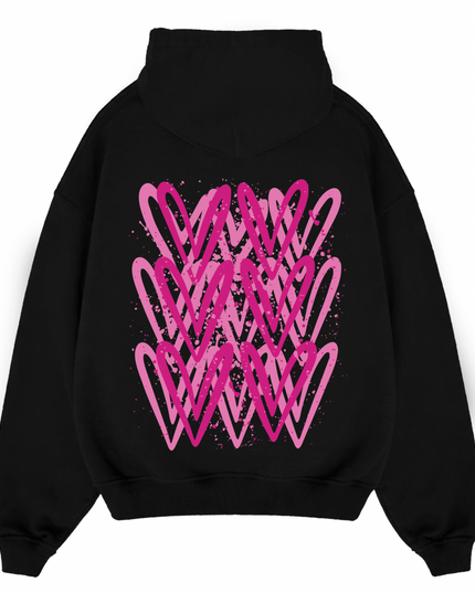 Hot Pink Heart Printed Hoodie Kids