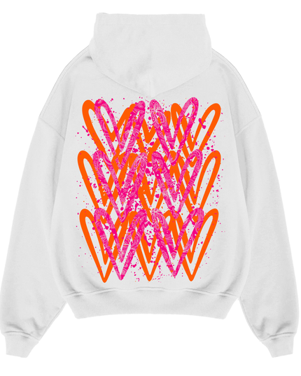 Neon Pink/Orange Paisley Heart Printed Hoodie Adults
