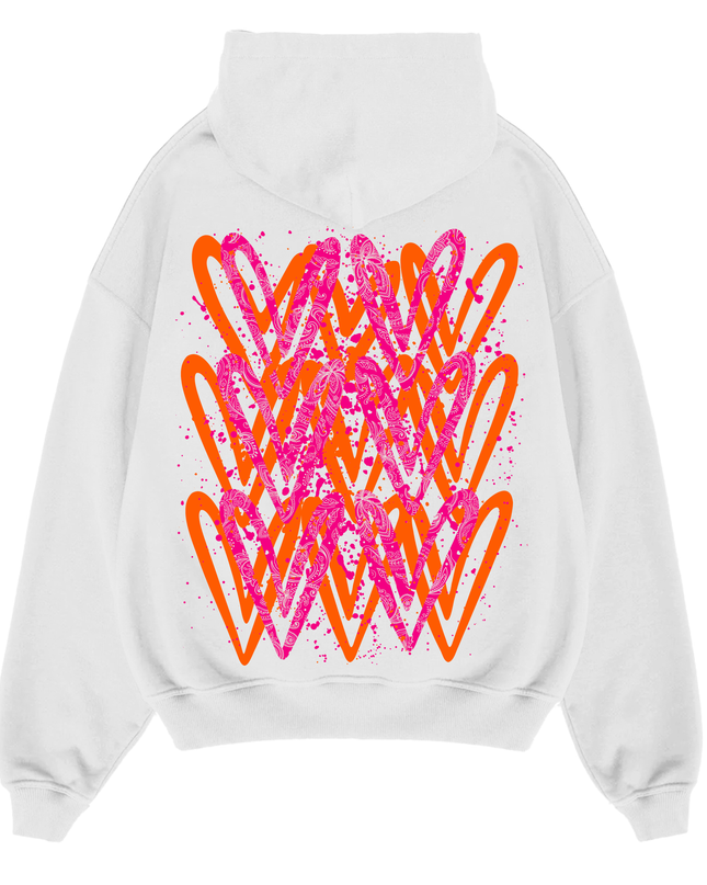 Neon Pink/Orange Paisley Heart Printed Hoodie Adults