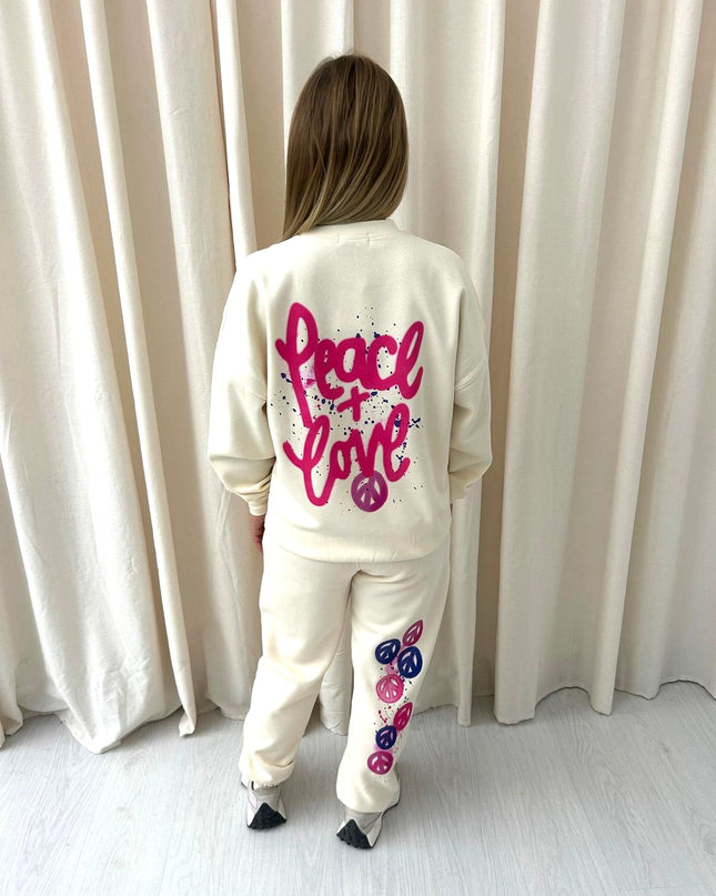 Peace & Love Graffiti Sweatshirt Tracksuit Cream