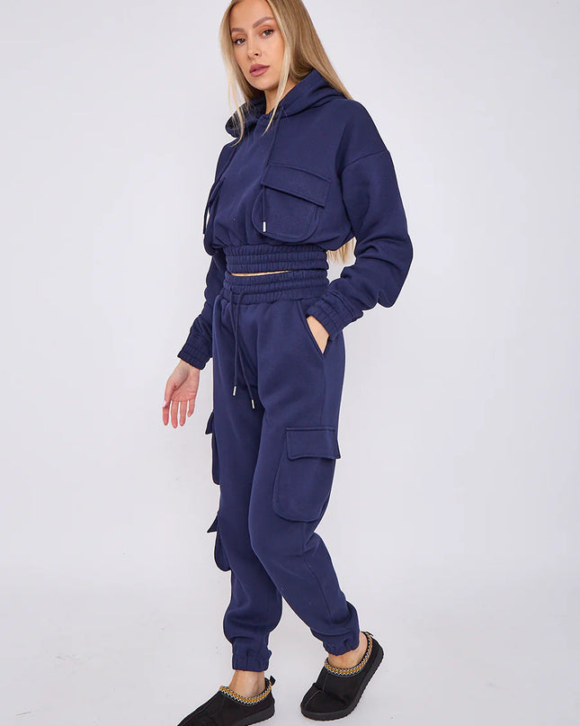Cargo Pockets Fleece Tracksuit Navy