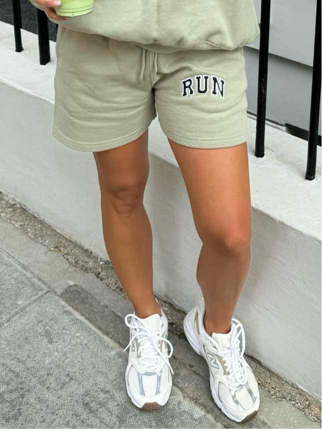 Run Appliqué 100% Cotton shorts Sage Green