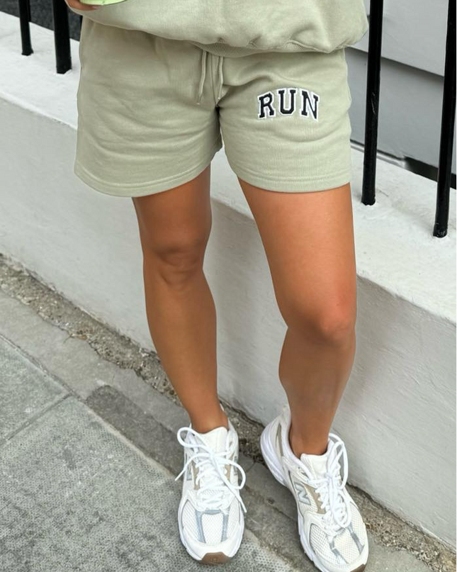 Run Appliqué 100% Cotton shorts Sage Green