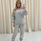 Multicoloured Leopard Print Heart Graffiti Sweatshirt Tracksuit Grey