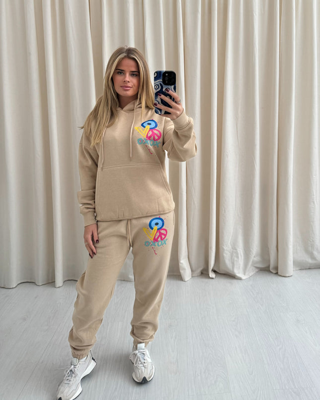 XOXO Graffiti Hooded Tracksuit Beige