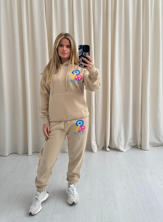 XOXO Graffiti Hooded Tracksuit Beige