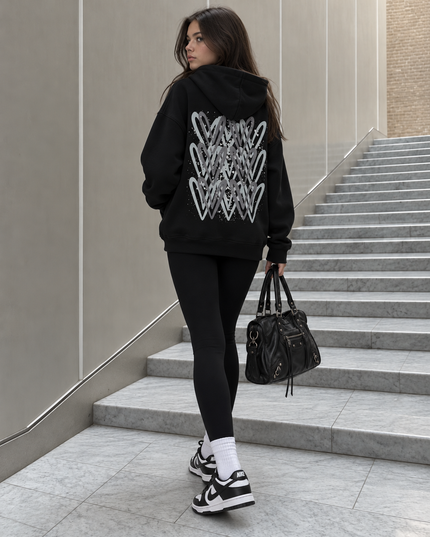 Graffiti Heart Hoodie Black/Grey Kids