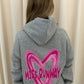 Miss Runway Pink Heart Graffiti Ruched Hoodie Grey