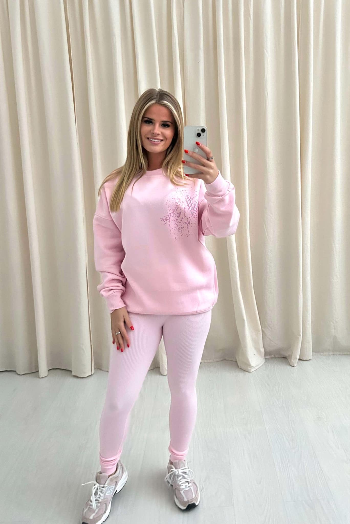 Baby Pink Candy Cane Heart Graffiti Sweatshirt Legging Set Pink