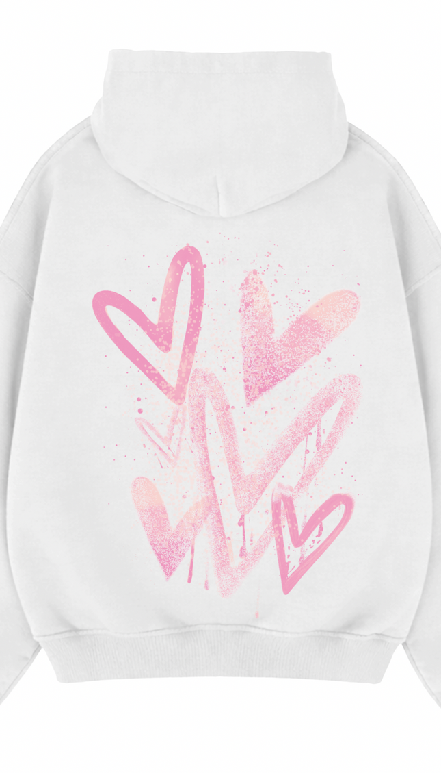 Pink Scatter Heart Printed Hoodie – image 5