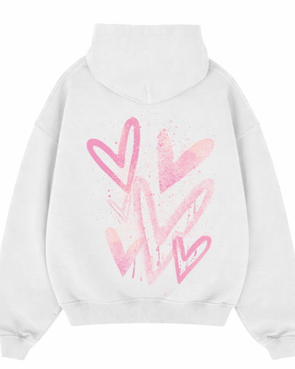 Pink Scatter Heart Printed  Hoodie Kids