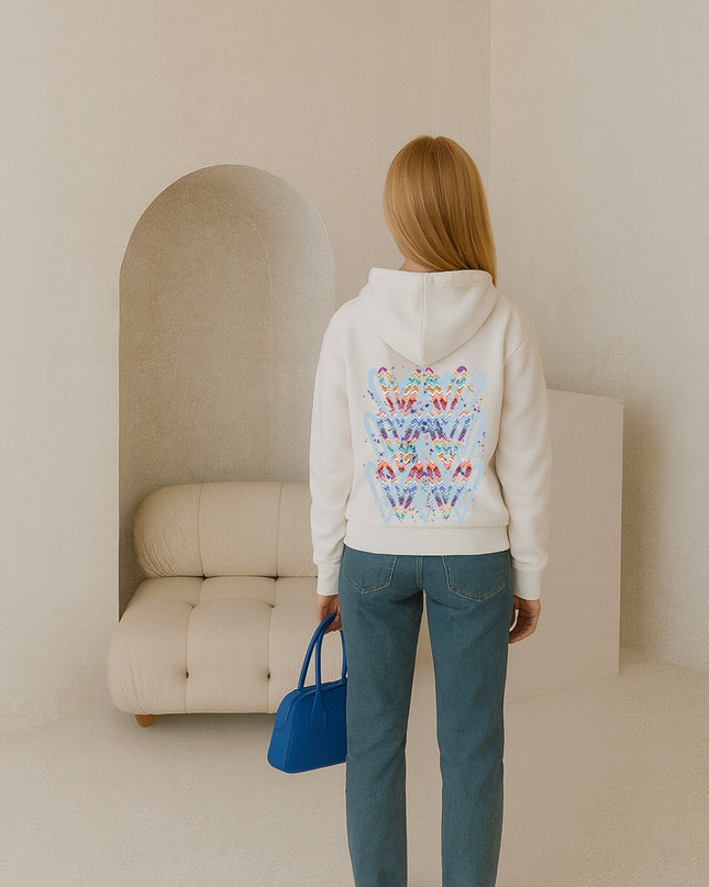 Multicoloured Zig Zag Heart Printed Hoodie
