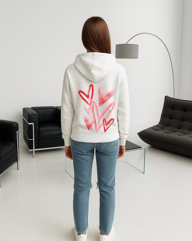 Red/Pink Scatter Hearts Printed Hoodie