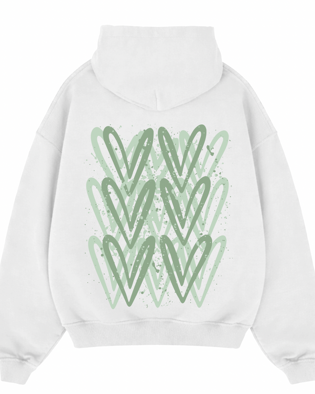Sage Green Heart Printed Hoodie Kids