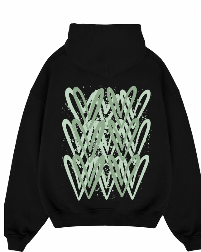 Sage Green Heart Printed Hoodie Kids