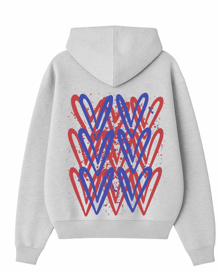Red/Royal Heart Printed  Hoodie Kids