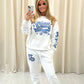 Angel Numbers Protect Your Energy Graffiti Sweatshirt Tracksuit White - Blue