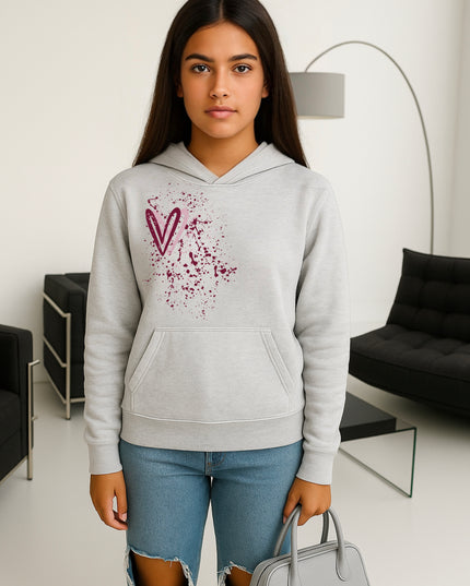 Burgundy Heart Printed Hoodie