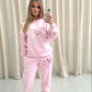 Pink & Red Candy Cane Heart Graffiti Hooded Sweatshirt Tracksuit Pink