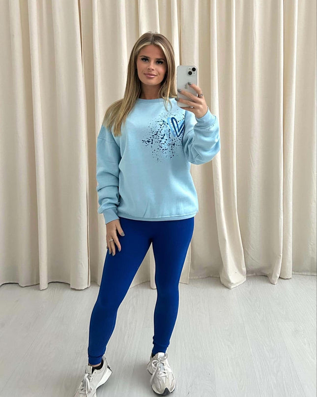 Blue Heart Printed Sweatshirt & Leggings Adults