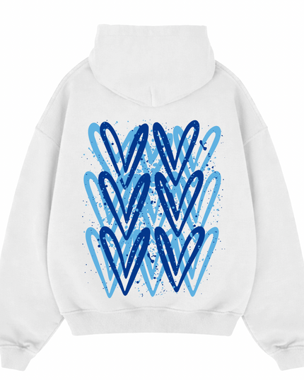 Royal Blue Heart Printed Hoodie Adults