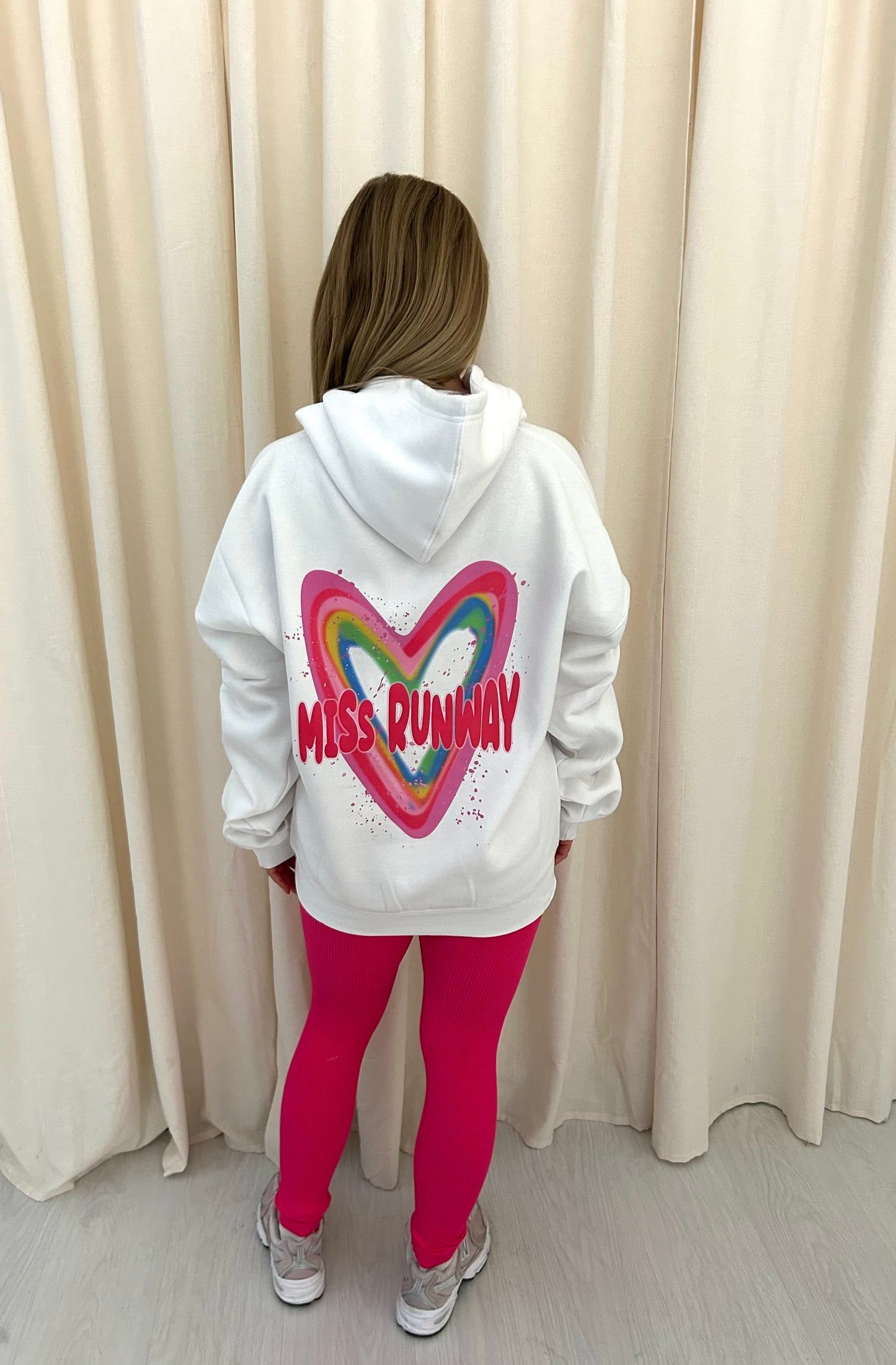 Miss Runway Multicolour Heart Graffiti Ruched Hoodie And Legging Set White