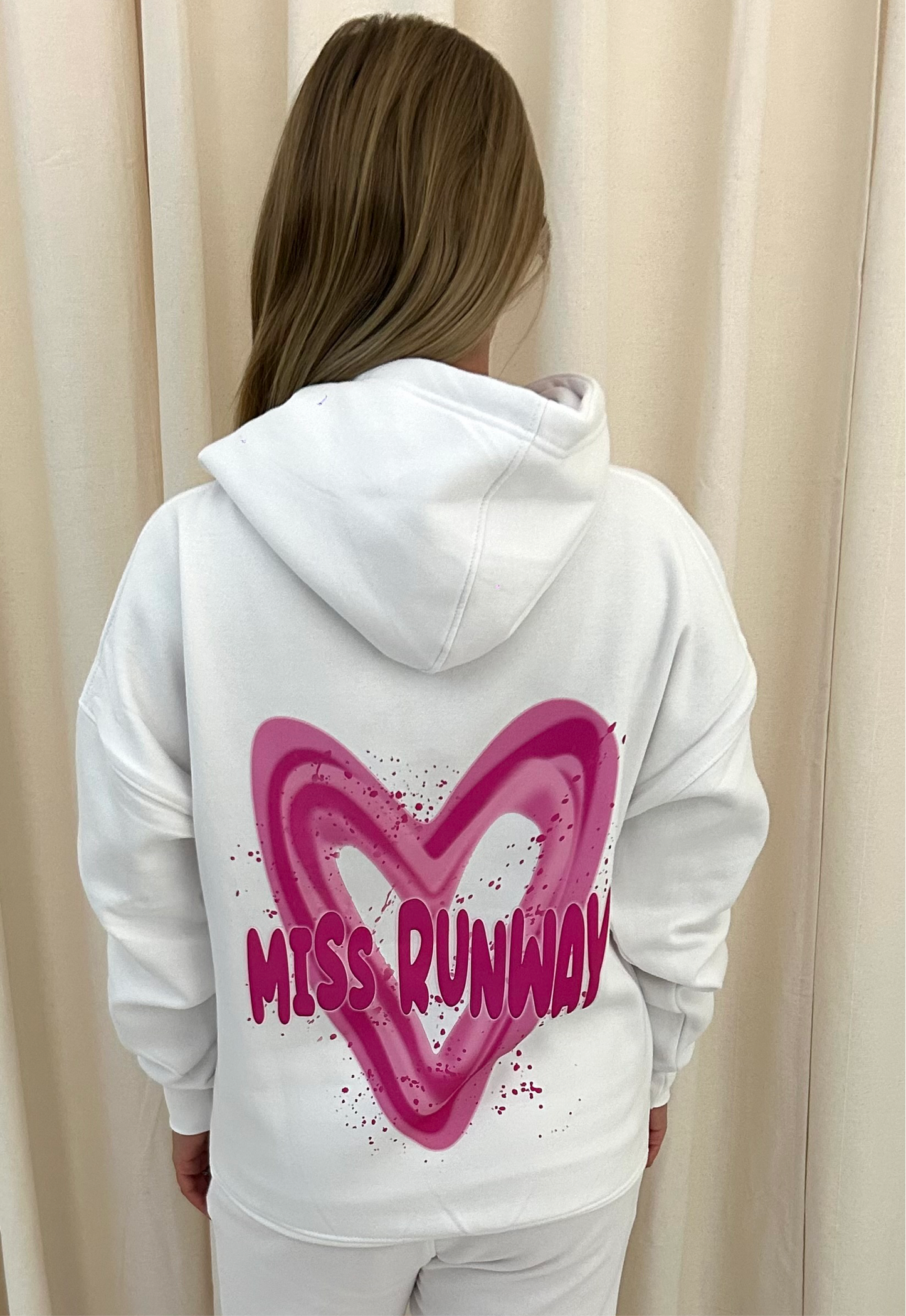 Miss Runway Pink Heart Graffiti Hoodie White