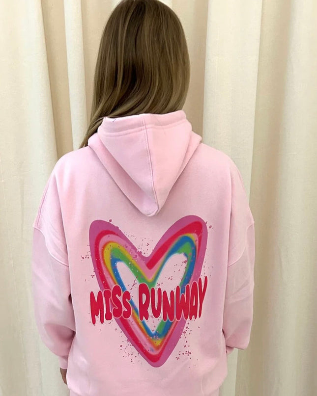 Miss Runway Multicoloured Heart Printed Hoodie Adults