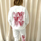 Pink & Red Candy Cane Heart Graffiti Hooded Sweatshirt Tracksuit White