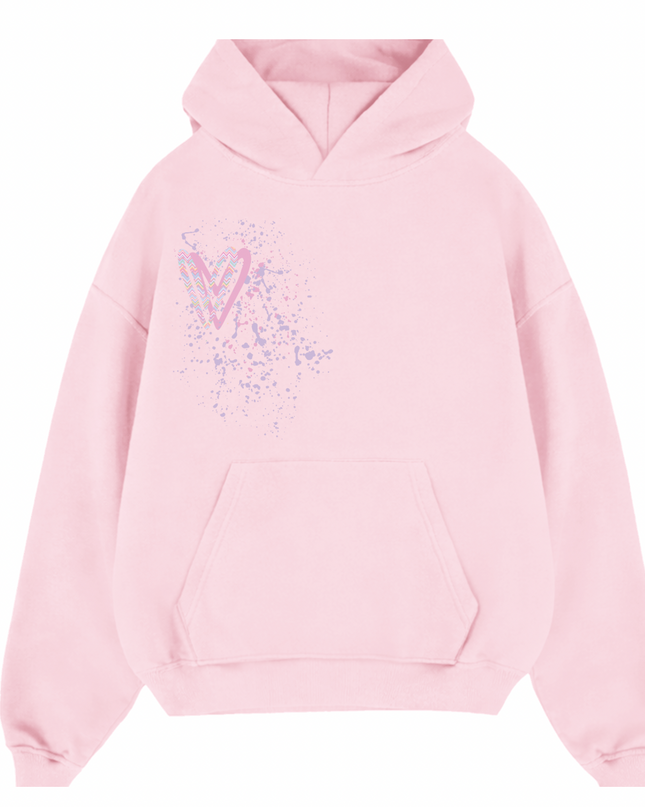Pastel Zig Zag Heart Printed  Hoodie Kids