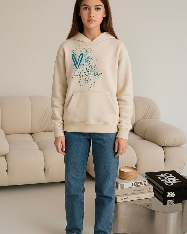 Teal Heart Printed Hoodie