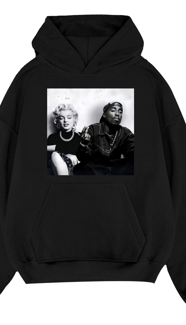 Tupac And Marilyn Hoodie Black – adult printed hoodie by Miss Runway