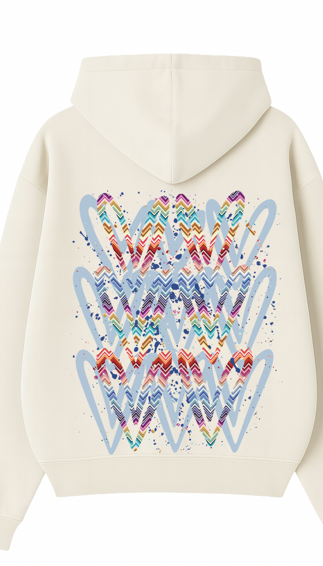 Multicoloured Zig Zag Heart Printed Hoodie – additional view