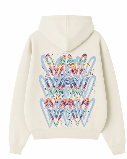 Multicoloured Zig Zag Heart Printed Hoodie Adults