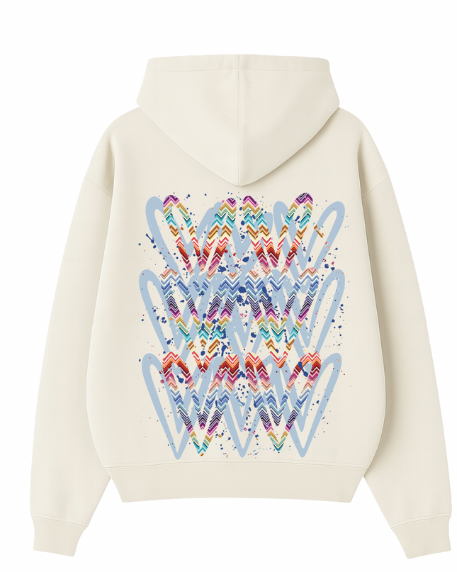 Multicoloured Zig Zag Heart Printed  Hoodie Kids