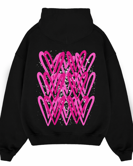 Hot Pink/Silver Heart Printed  Hoodie Kids