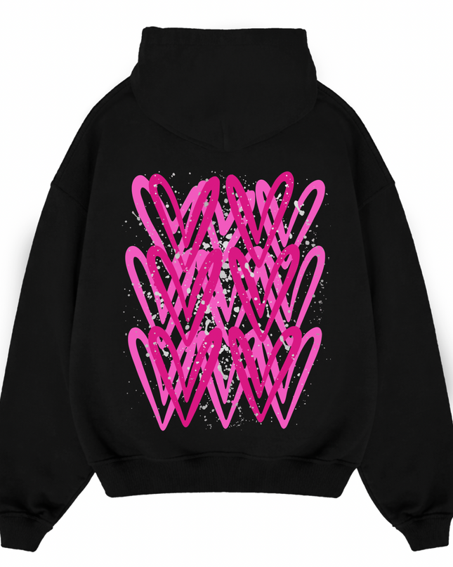 Hot Pink/Silver Heart Printed  Hoodie Kids