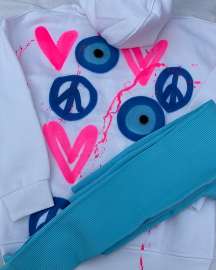 Pink Neon Heart Evil Eye Spray Painted Hoodie & Leggings Adults