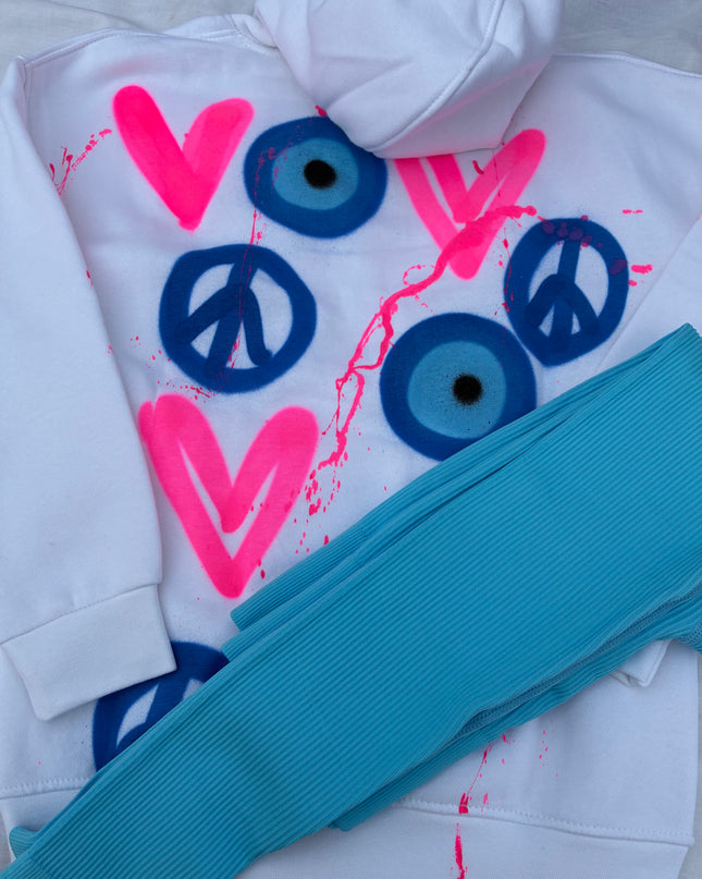 Pink Neon Heart Evil Eye Spray Painted Hoodie & Leggings Adults