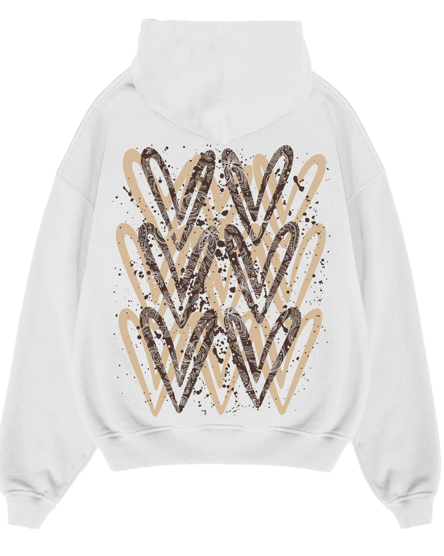Beige/Brown Paisley Heart Printed Hoodie Adults